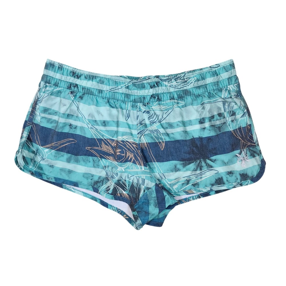 Salt Life Board Shorts Teal Navy Marlin Striped‎ Beachwear Small